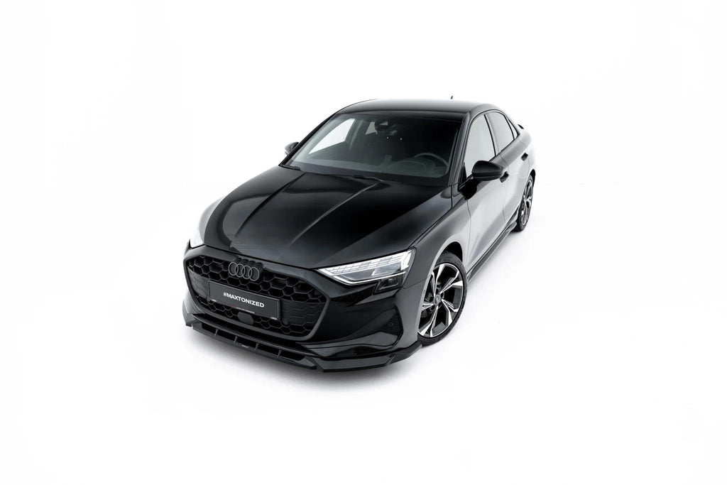 Maxton Design Street+ Spoilerlippe Front Ansatz V.1 Passend für Audi A3 Limousine 8Y Facelift Schwarz Hochglanz