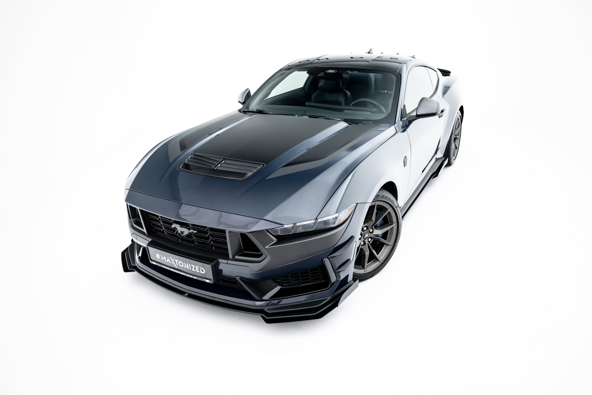 Maxton Design Street Pro Street+ Spoilerlippe Front Ansatz + Flaps passend für Ford Mustang Dark Horse Mk7 schwarz Hochglanz