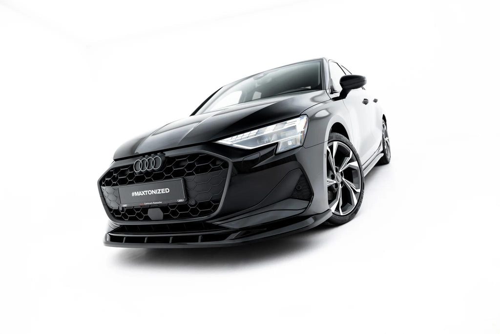 Maxton Design Street+ Spoilerlippe Front Ansatz V.2 Passend für Audi A3 Limousine 8Y Facelift Schwarz Hochglanz