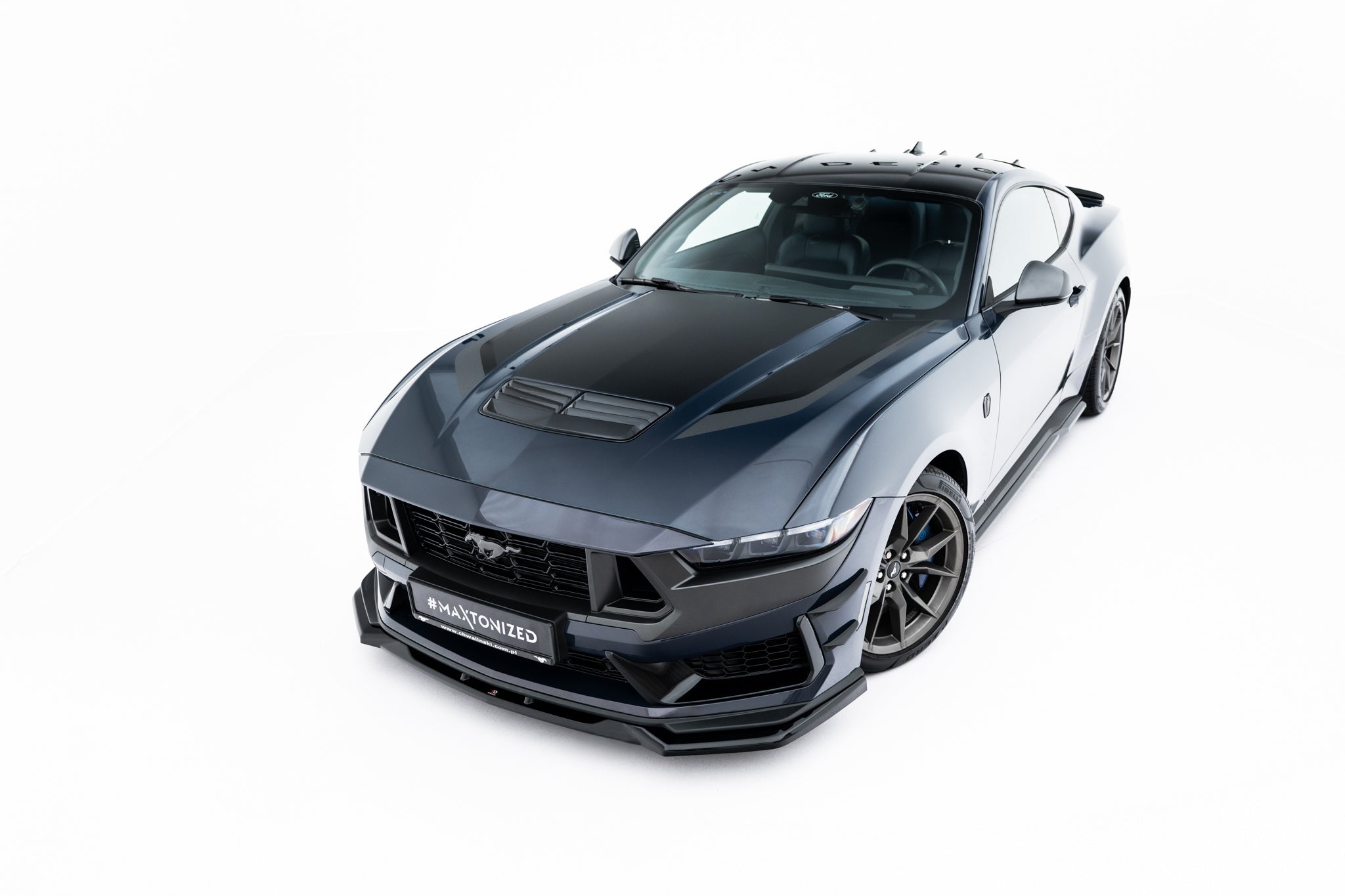 Maxton Design Street+ Spoilerlippe Front Ansatz V.2 passend für Ford Mustang Dark Horse Mk7 schwarz Hochglanz
