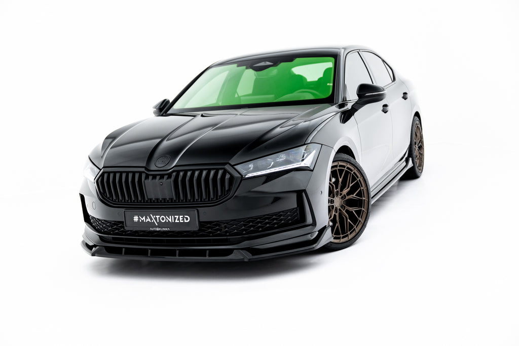 Maxton Design Street+ Spoilerlippe Front Ansatz V.2 passend für Skoda Superb Sportline Mk4 schwarz Hochglanz