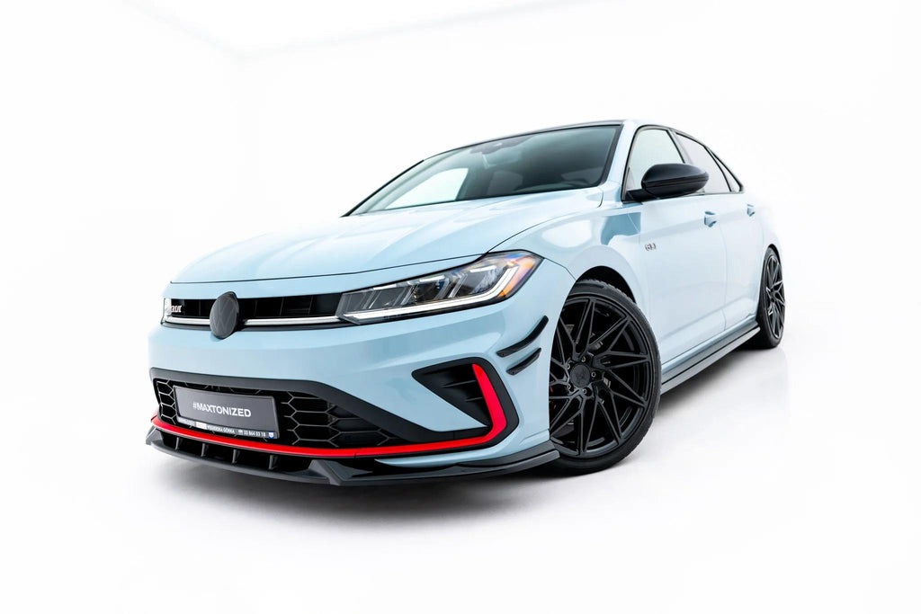 Maxton Design Street+ Spoilerlippe Front Ansatz V.1 passend für VW Jetta GLI Mk7 Facelift 2 schwarz Hochglanz