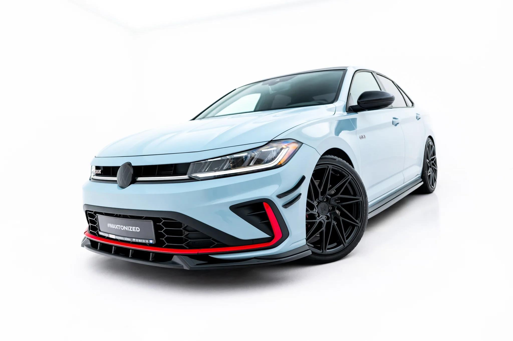 Maxton Design Street+ Spoilerlippe Front Ansatz V.1 passend für VW Jetta GLI Mk7 Facelift 2 schwarz Hochglanz
