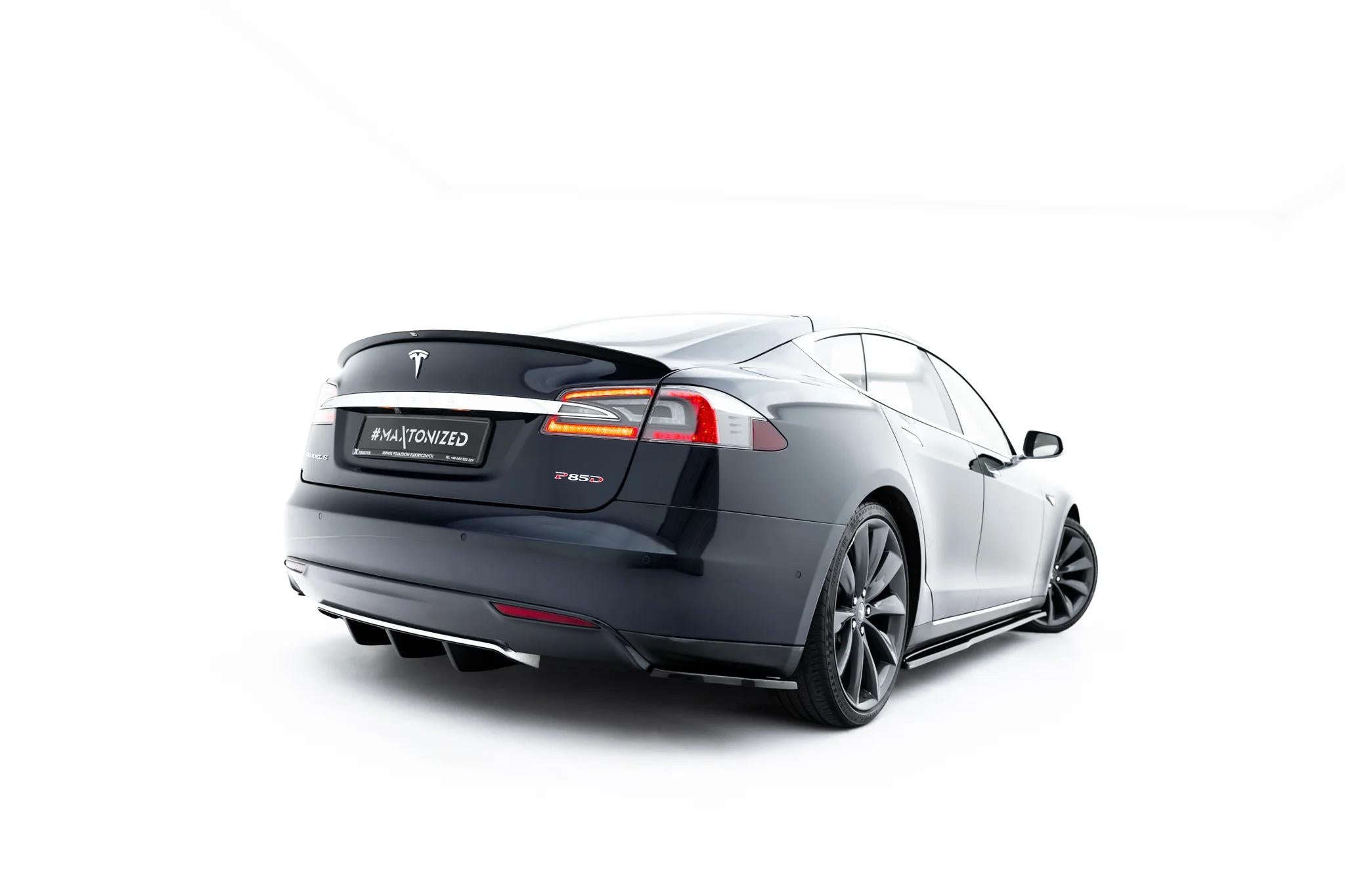 Maxton Design Heck Ansatz Flaps Diffusor V.2 passend für Tesla Model S Mk1 schwarz Hochglanz