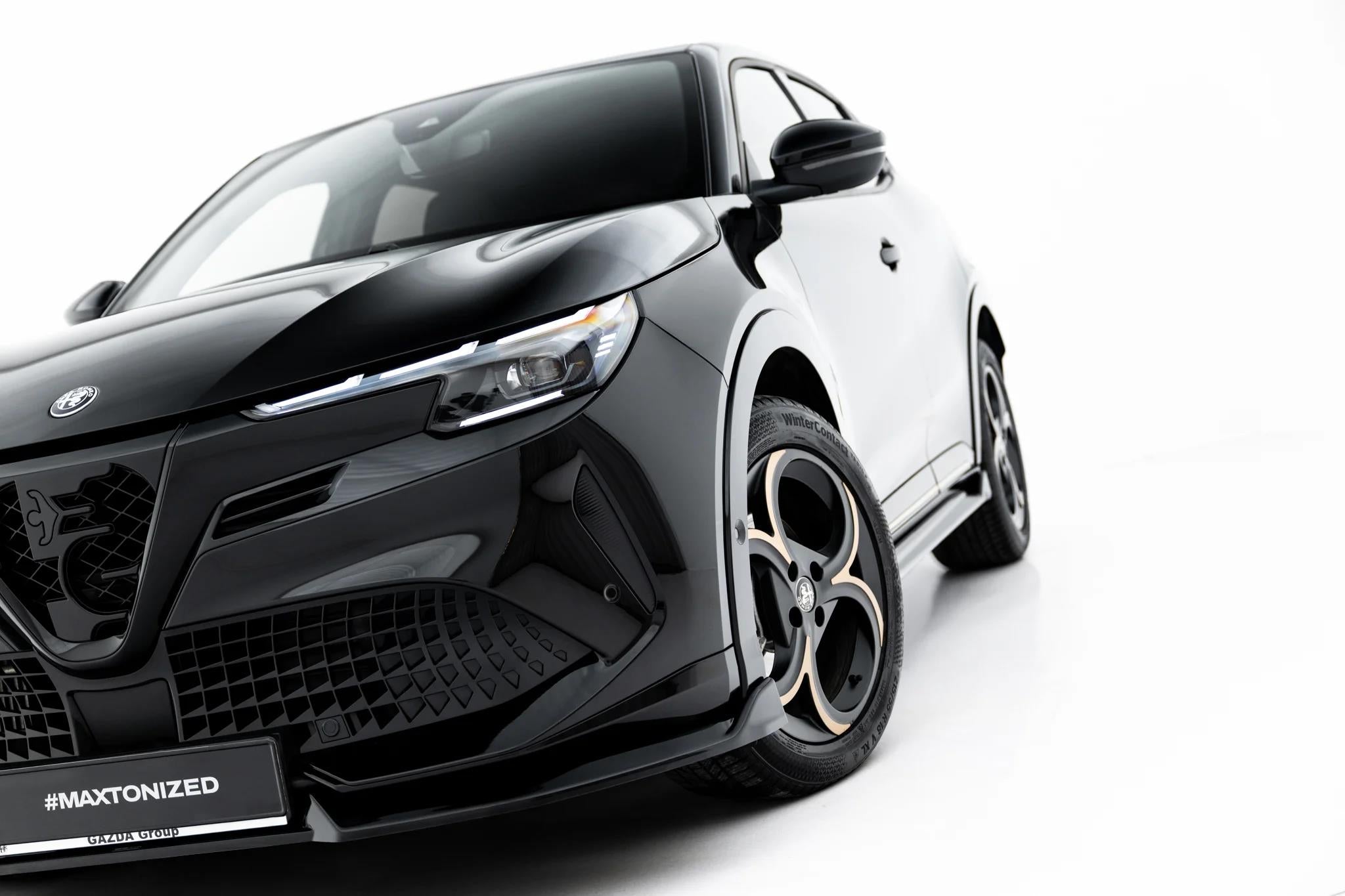 Maxton Design Street+ Spoilerlippe Front Ansatz Passend für Alfa Romeo Junior Mk1 Schwarz Hochglanz