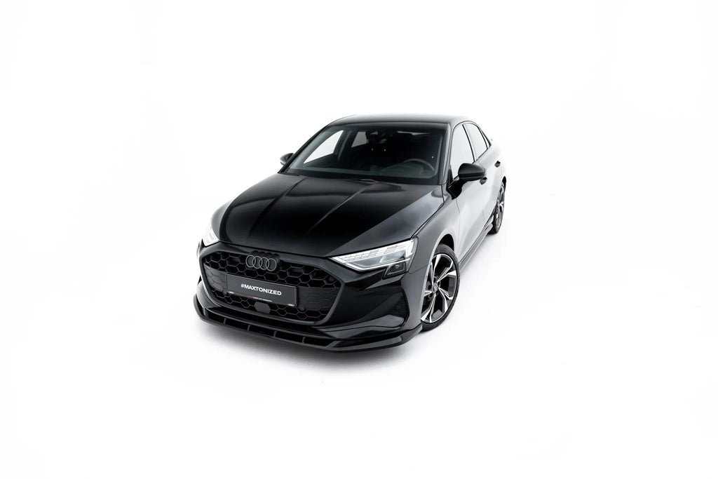 Maxton Design Street+ Spoilerlippe Front Ansatz V.2 Passend für Audi A3 Limousine 8Y Facelift Schwarz Hochglanz