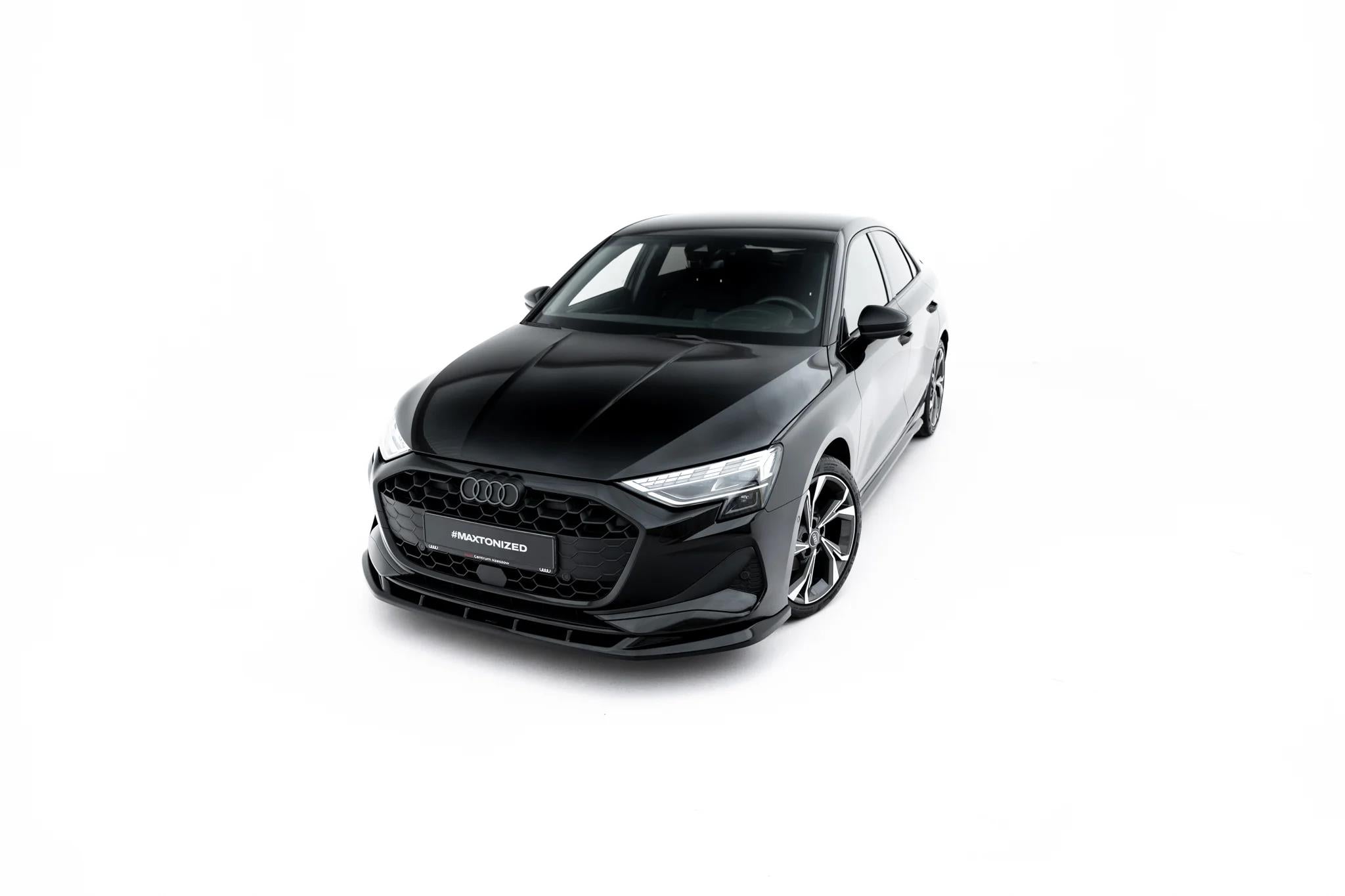 Maxton Design Street+ Spoilerlippe Front Ansatz V.2 Passend für Audi A3 Limousine 8Y Facelift Schwarz Hochglanz
