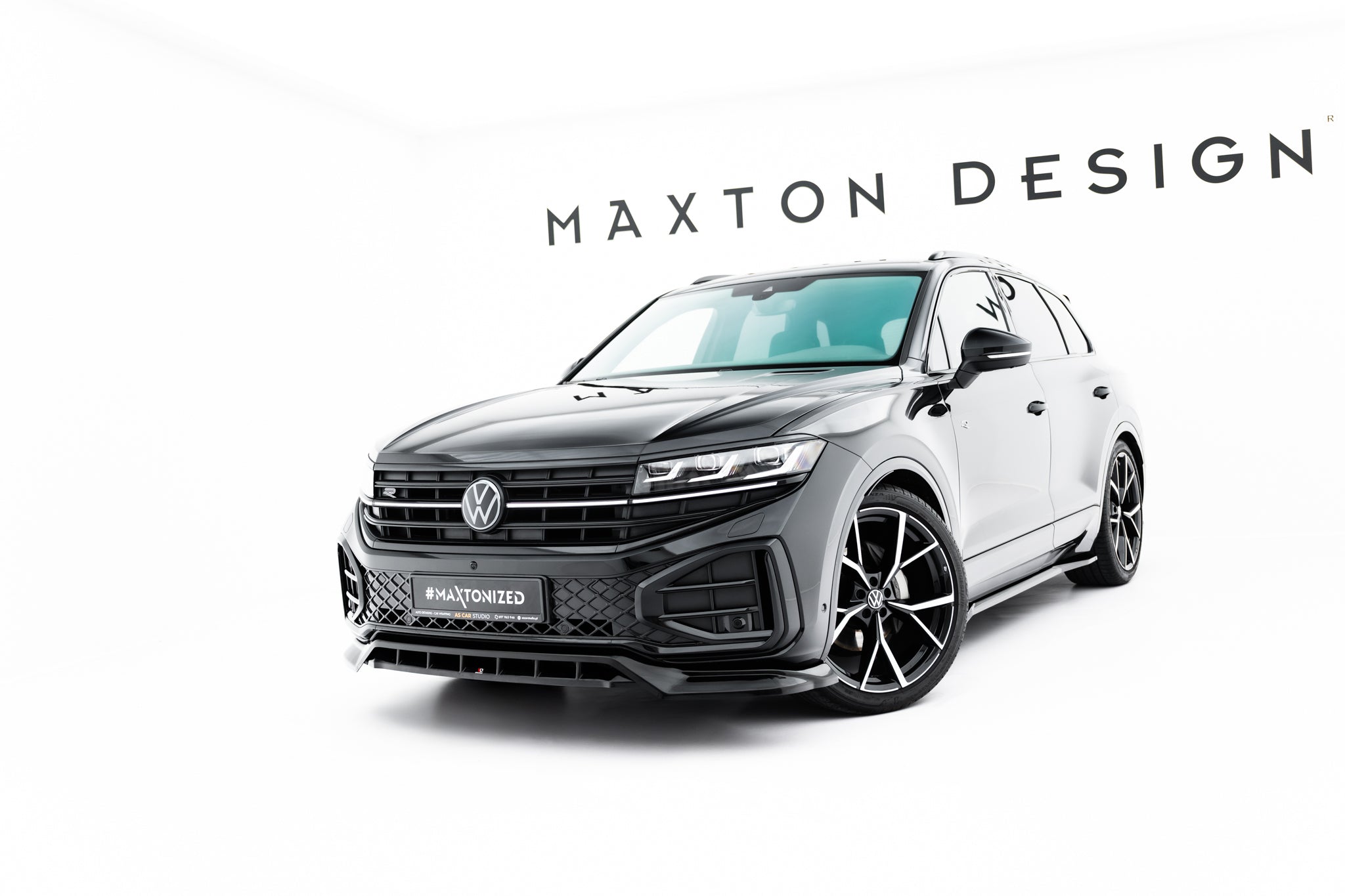 Maxton Design Street+ Spoilerlippe Front Ansatz passend für VW Touareg R-Line Mk3 Facelift schwarz Hochglanz