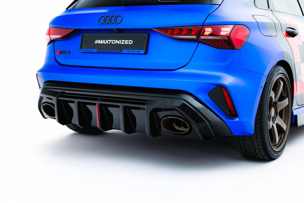 Maxton Design Diffusor Heck Ansatz passend für Audi RS3 Limousine 8Y Facelift (Version mit Originalreflektor) schwarz Hochglanz