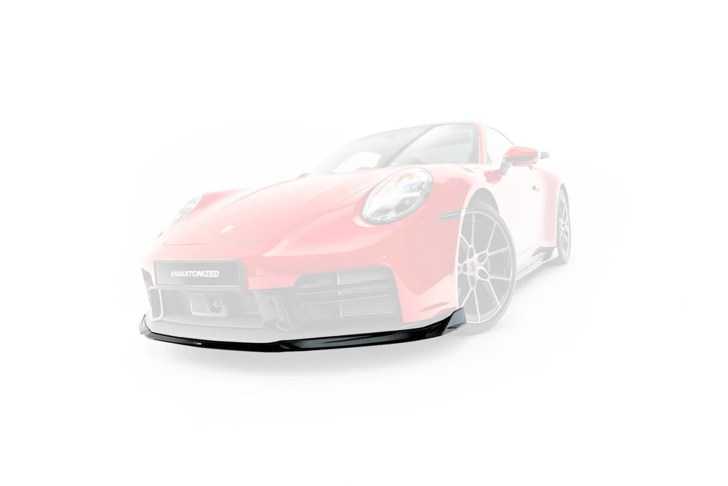 Maxton Design Street+ Spoilerlippe Front Ansatz für Porsche 911 Carrera Aero / Carrera GTS 992 Facelift [2025-] | Schwarz Hochglanz | ABS-Kunststoff