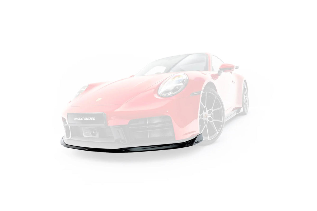 Maxton Design Street+ Spoilerlippe Front Ansatz für Porsche 911 Carrera Aero / Carrera GTS 992 Facelift [2025-] | Schwarz Hochglanz | ABS-Kunststoff