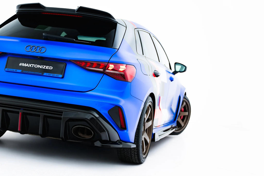 Maxton Design Heck Ansatz Flaps Diffusor V.1 passend für Audi RS3 Sportback 8Y Facelift schwarz Hochglanz