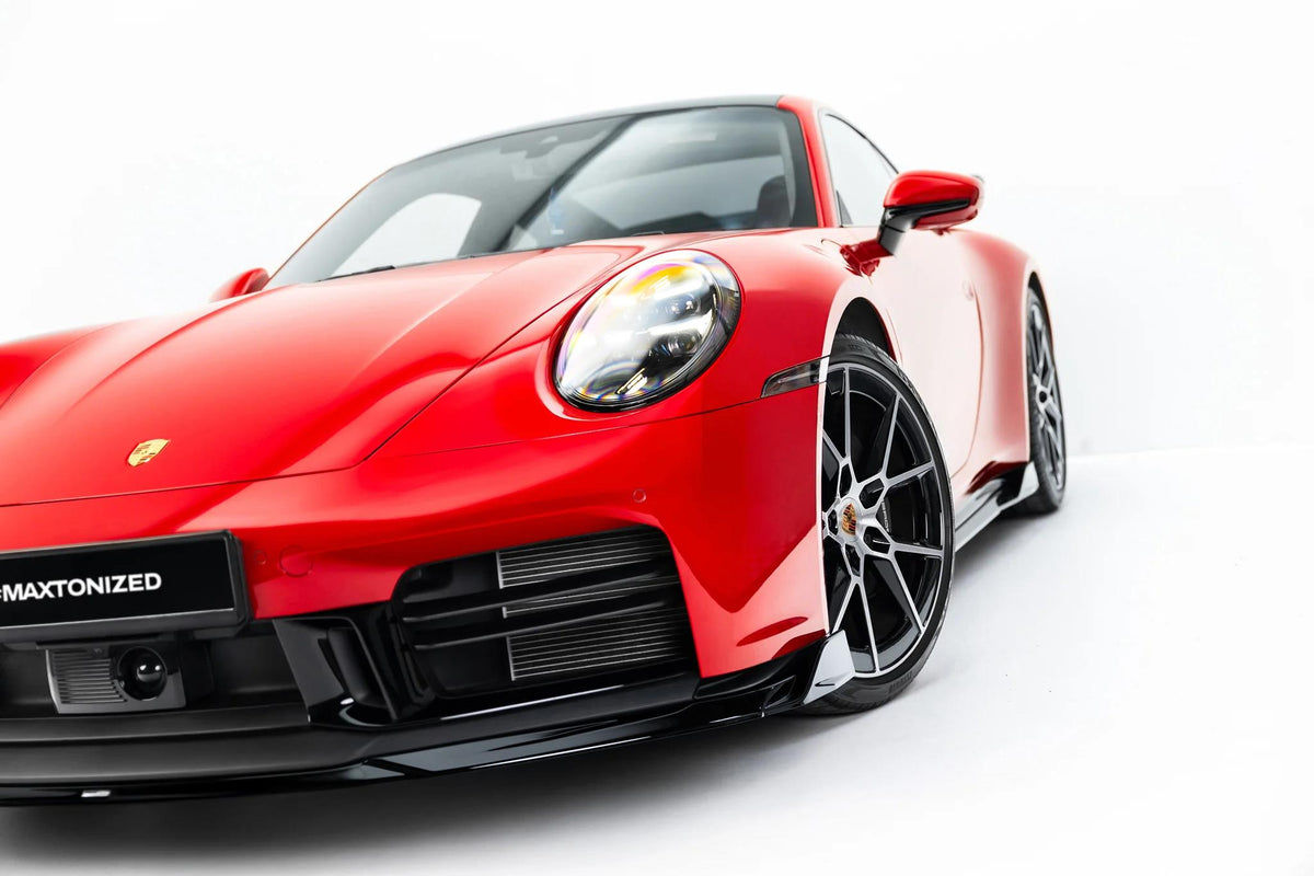 Maxton Design Street+ Spoilerlippe Front Ansatz für Porsche 911 Carrera Aero / Carrera GTS 992 Facelift [2025-] | Schwarz Hochglanz | ABS-Kunststoff