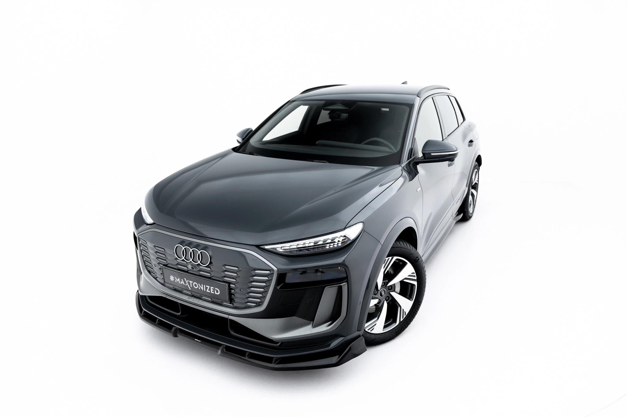 Maxton Design Street+ Spoilerlippe Front Ansatz passend für Audi Q6 e-tron Standard / S-Line / SQ6 e-tron SUV / Sportback Mk1 schwarz Hochglanz