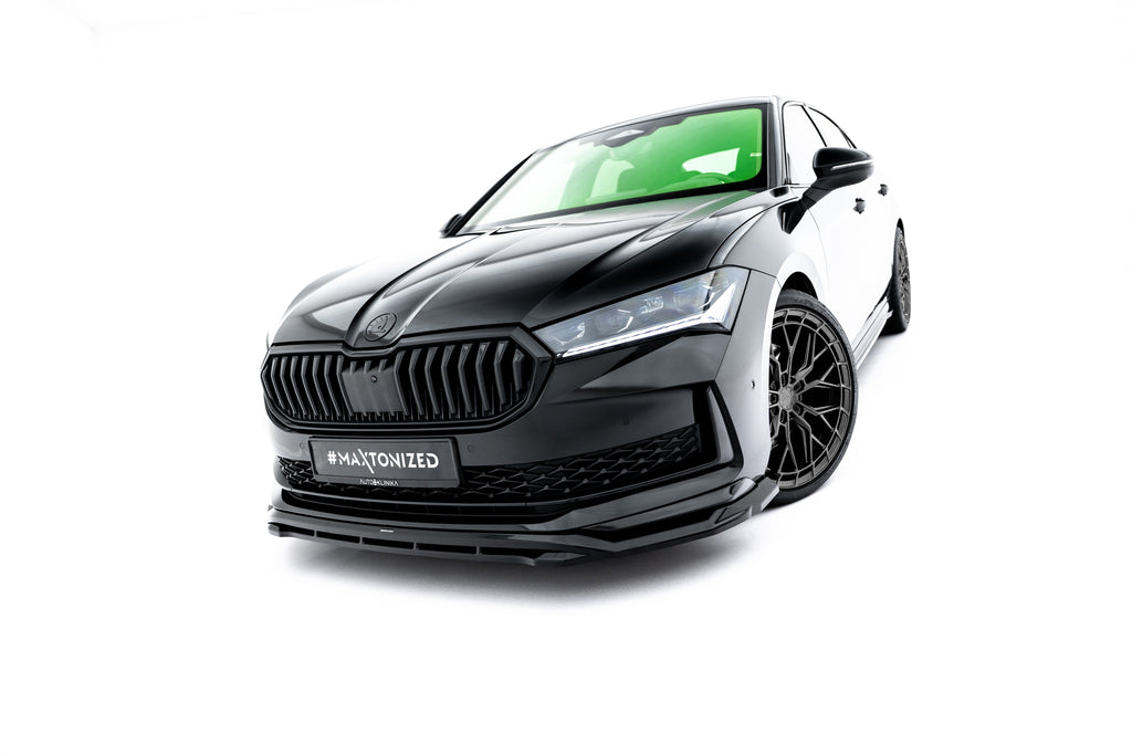 Maxton Design Street+ Spoilerlippe Front Ansatz V.1 passend für Skoda Superb Sportline Mk4 schwarz Hochglanz