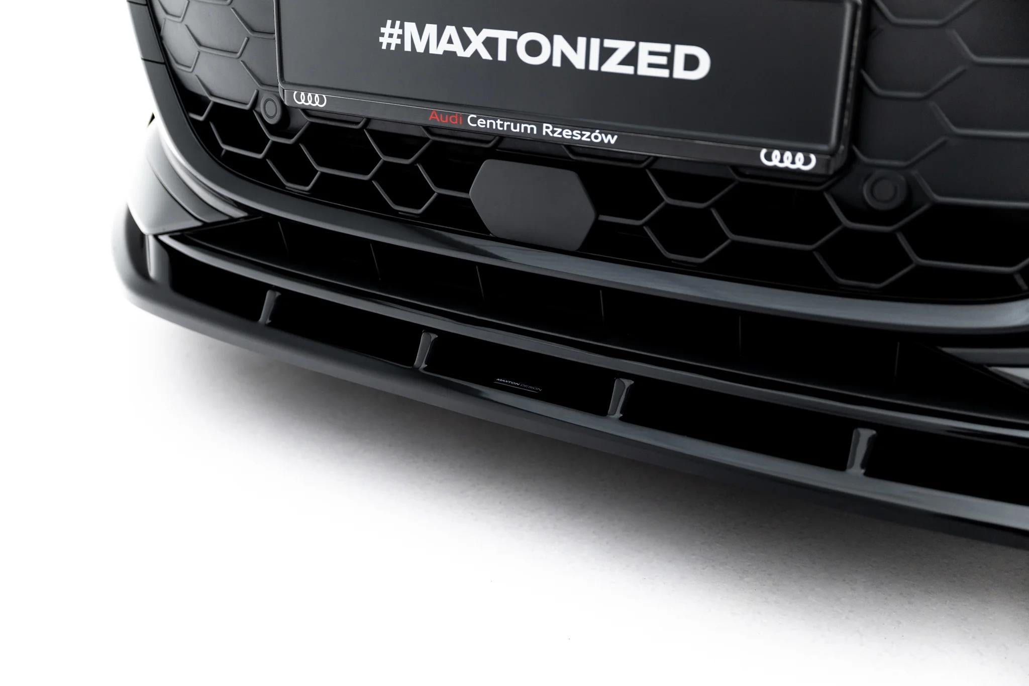Maxton Design Street+ Spoilerlippe Front Ansatz V.2 Passend für Audi A3 Limousine 8Y Facelift Schwarz Hochglanz