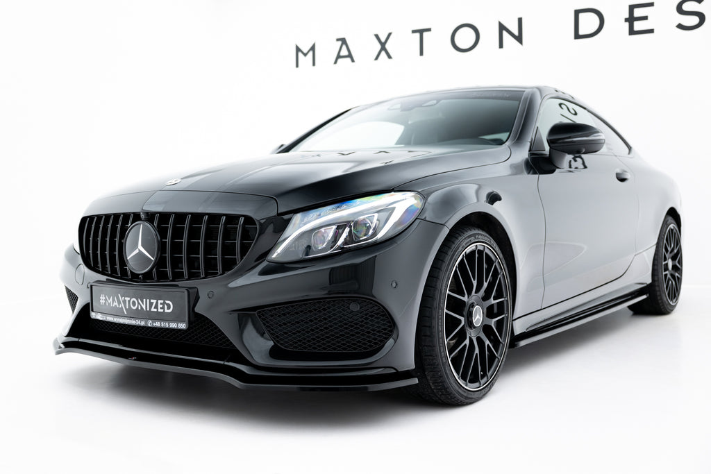 Maxton Design Street+ Spoilerlippe Front Ansatz V.1 passend für Mercedes- Benz C Coupe AMG-Line C205 schwarz Hochglanz