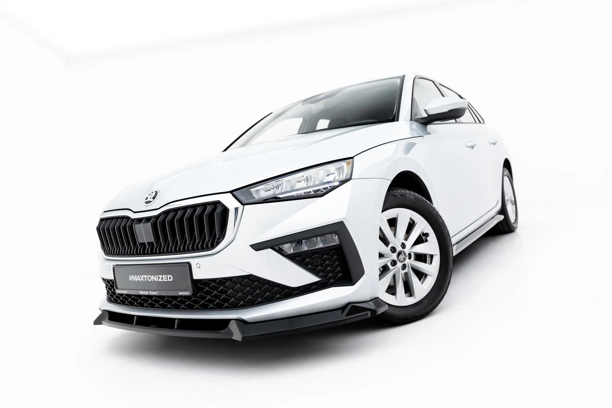 Maxton Design Street+ Spoilerlippe Front Ansatz Passend für Skoda Scala Mk1 Facelift Schwarz Hochglanz