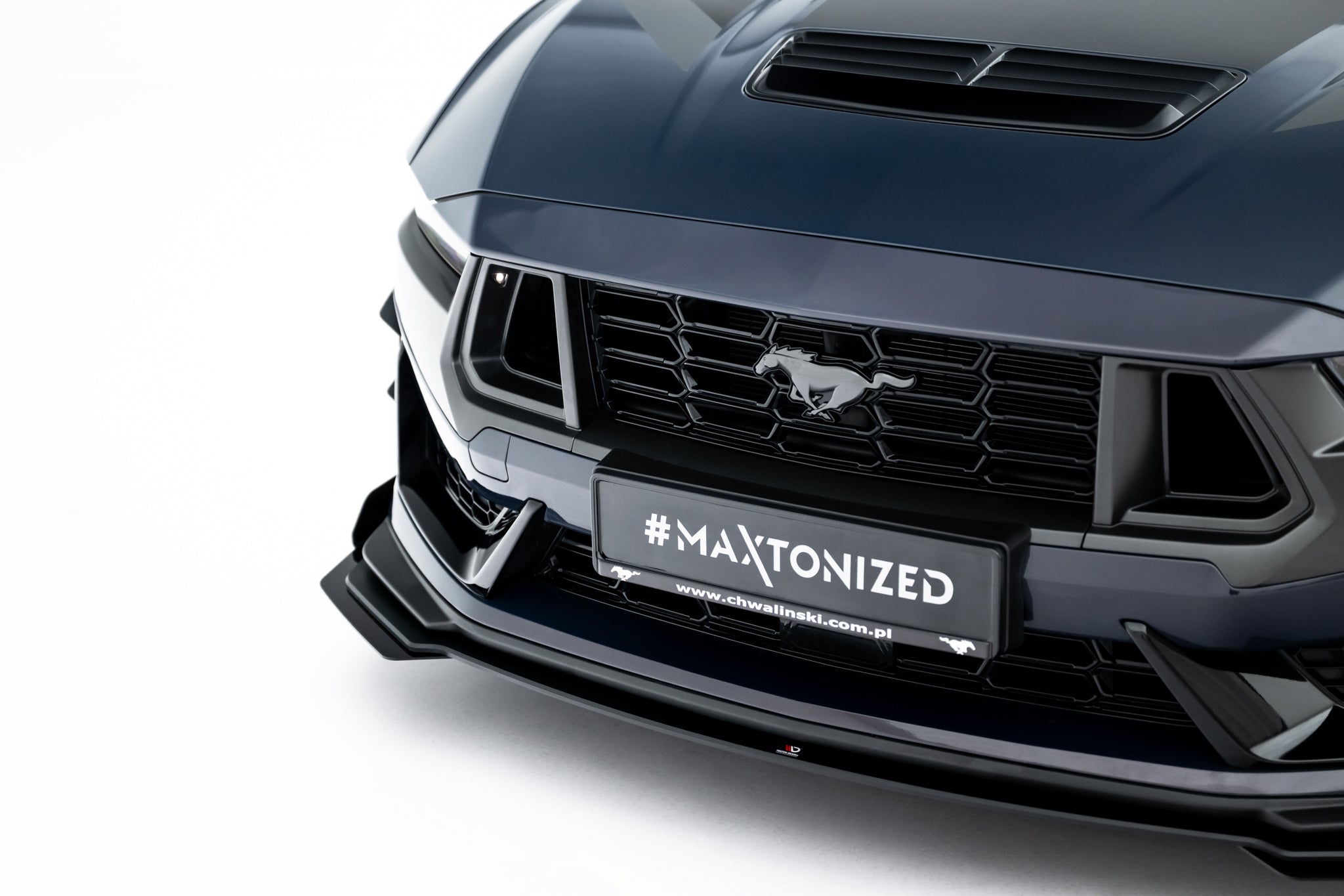 Maxton Design Street Pro Street+ Spoilerlippe Front Ansatz + Flaps passend für Ford Mustang Dark Horse Mk7 schwarz Hochglanz