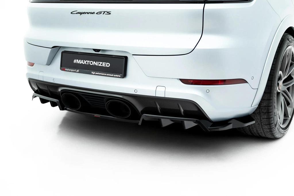 Maxton Design Street+ Mittlerer Diffusor RACE für Porsche Cayenne GTS / Turbo Sport Pack / Turbo E-Hybrid GT Pack Coupe Mk3 Facelift [2023-] | Schwarz Hochglanz | ABS-Kunststoff