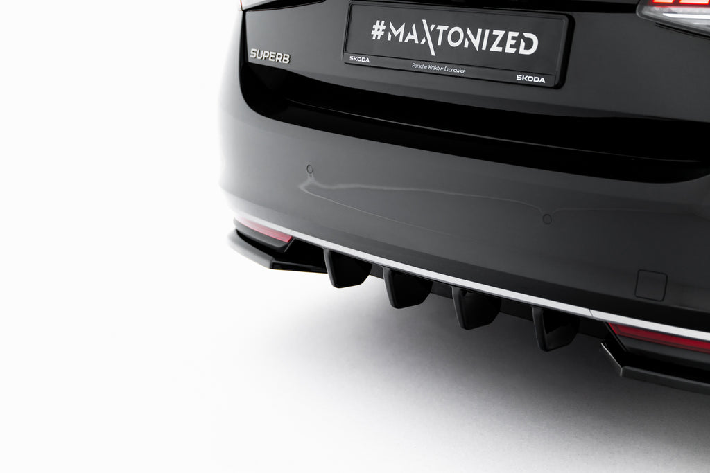 Maxton Design Diffusor Heck Ansatz passend für Skoda Superb Sportline Mk4 schwarz Hochglanz