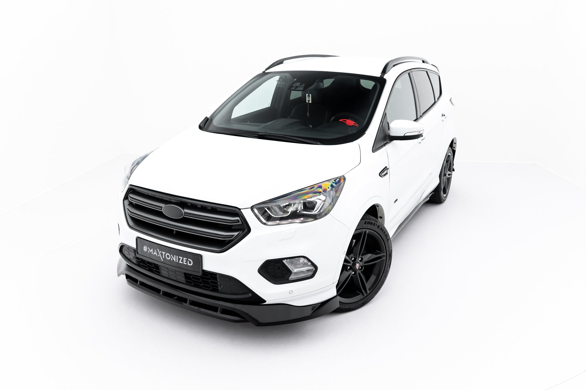 Maxton Design Street+ Spoilerlippe Front Ansatz passend für Ford Kuga ST-Line Mk2 Facelift schwarz Hochglanz