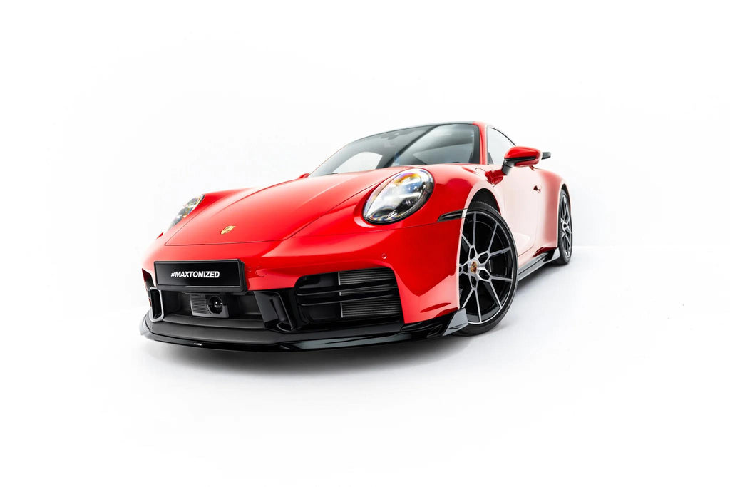 Maxton Design Street+ Spoilerlippe Front Ansatz für Porsche 911 Carrera Aero / Carrera GTS 992 Facelift [2025-] | Schwarz Hochglanz | ABS-Kunststoff