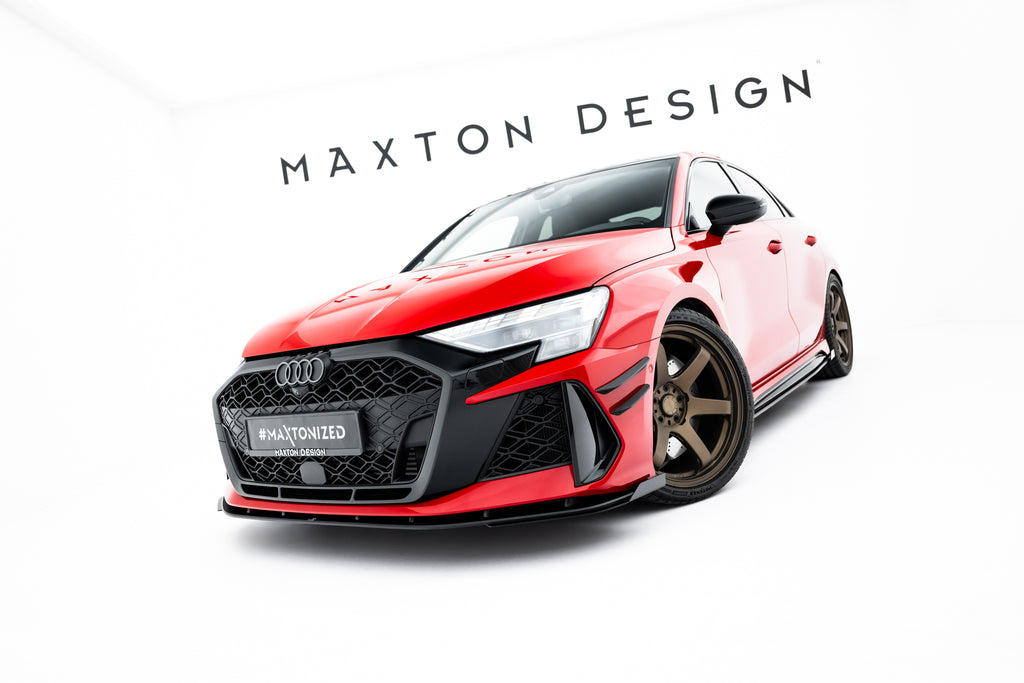 Maxton Design Front Stoßstange Flaps passend für Flaps Audi RS3 Sportback 8Y Facelift schwarz Hochglanz