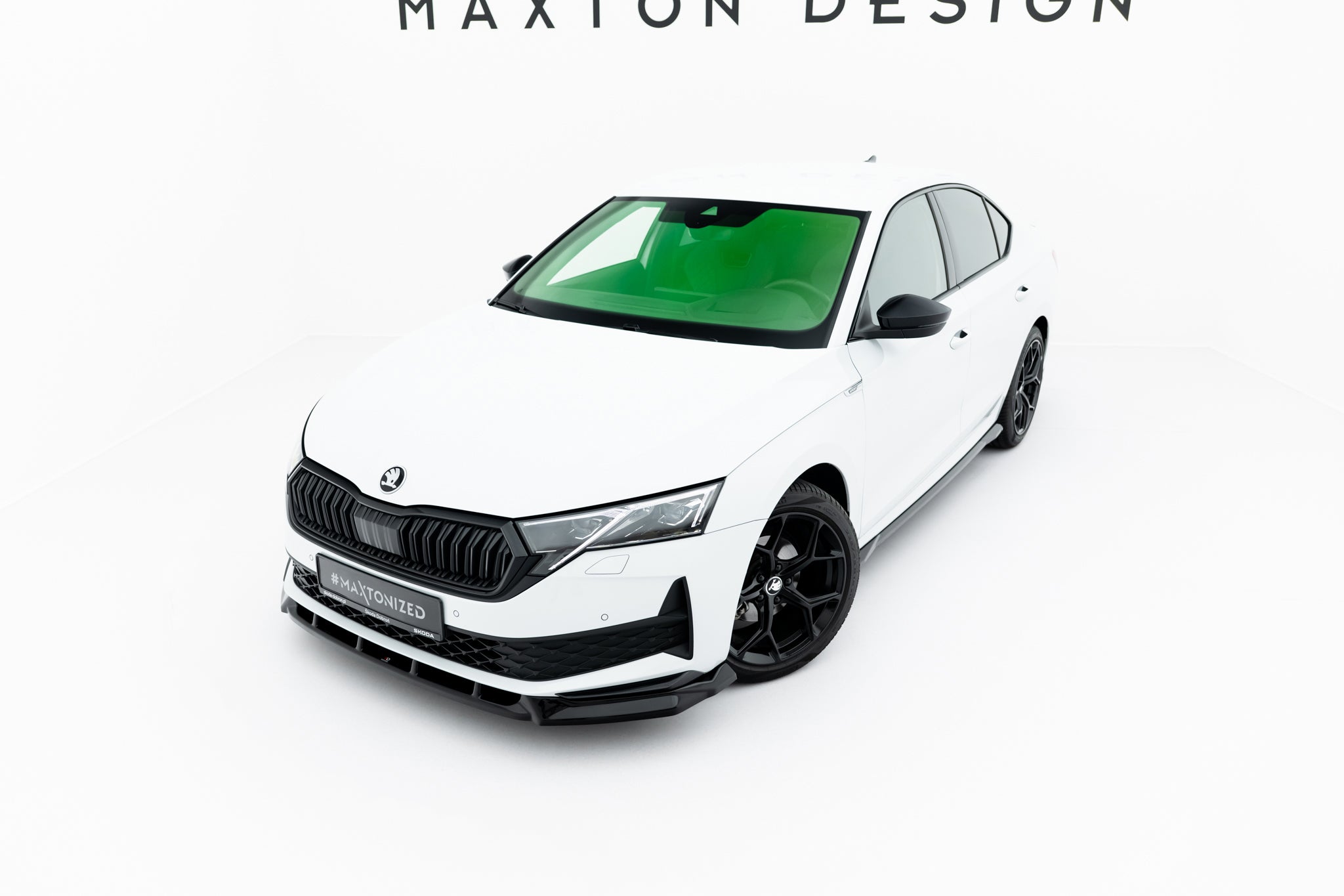 Maxton Design Street+ Spoilerlippe Front Ansatz passend für Skoda Octavia Sportline Liftback / Combi Mk4 Facelift schwarz Hochglanz