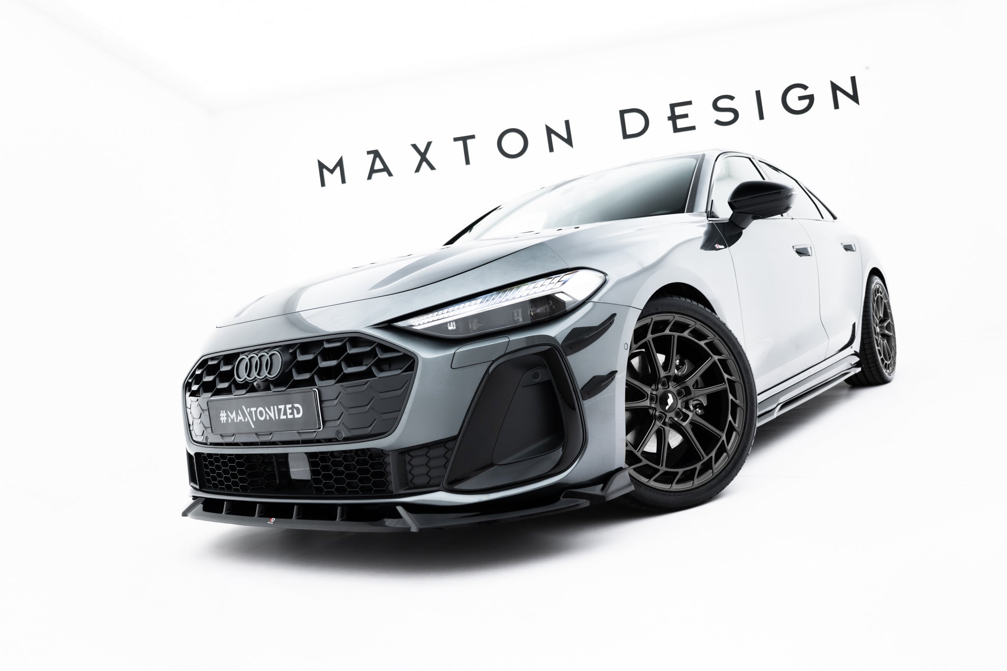 Maxton Design Street+ Spoilerlippe Front Ansatz V.2 passend für Audi A5 S-Line / S5 Limousine / Avant B10 schwarz Hochglanz