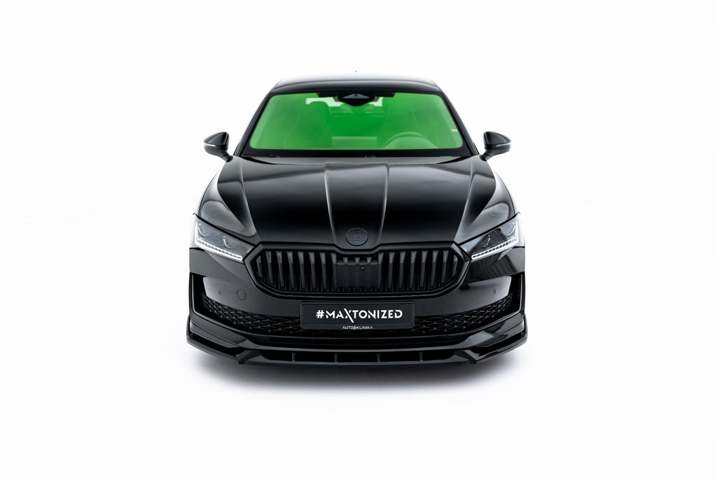 Maxton Design Street+ Spoilerlippe Front Ansatz V.2 passend für Skoda Superb Sportline Mk4 schwarz Hochglanz