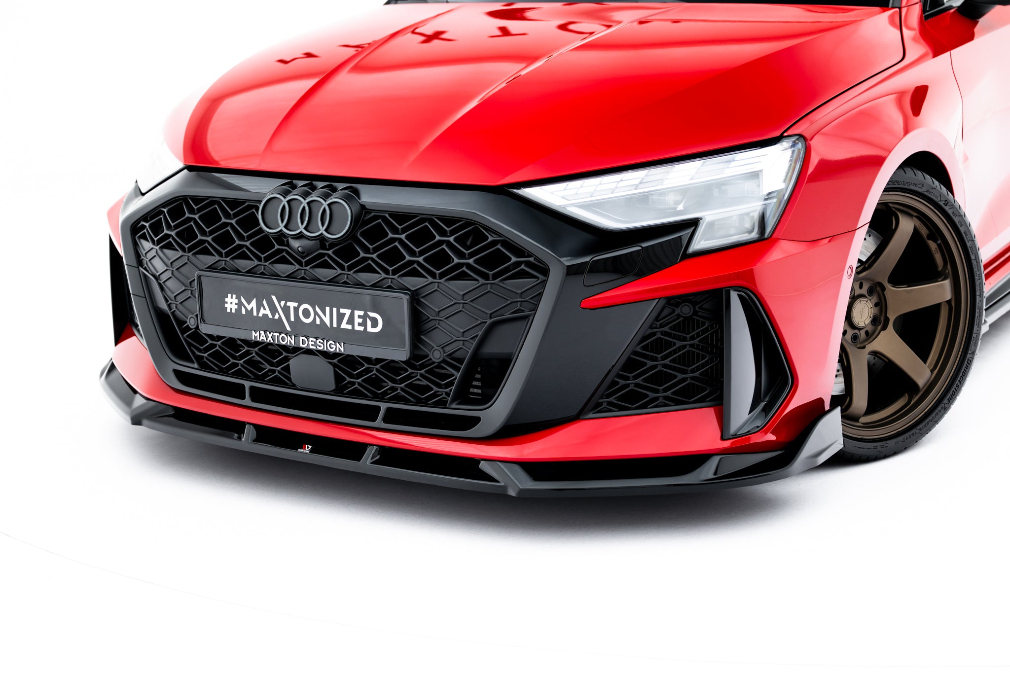 Maxton Design Street+ Spoilerlippe Front Ansatz V.3 passend für Audi RS3 Sportback 8Y Facelift schwarz Hochglanz