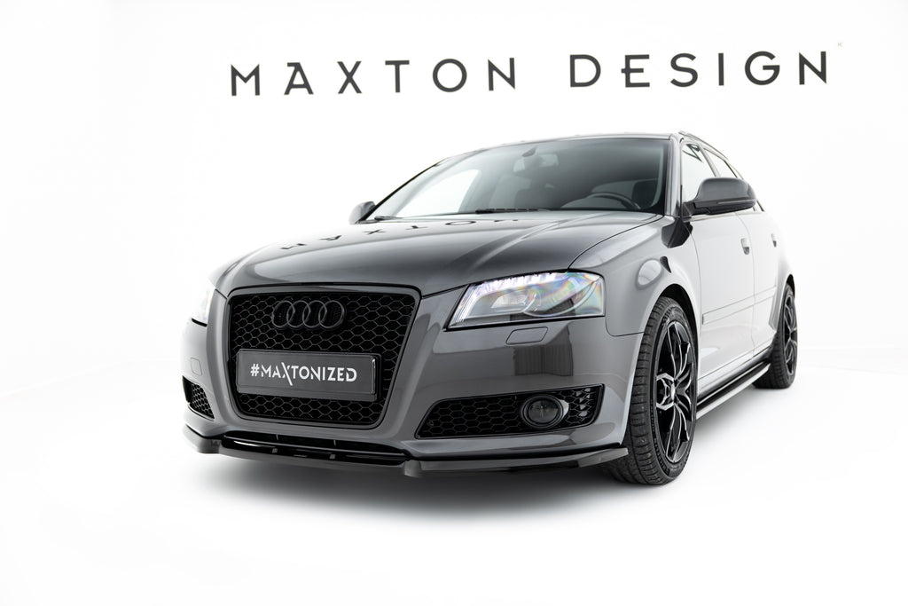 Maxton Design Street+ Spoilerlippe Front Ansatz passend für Audi A3 8P Facelift schwarz Hochglanz