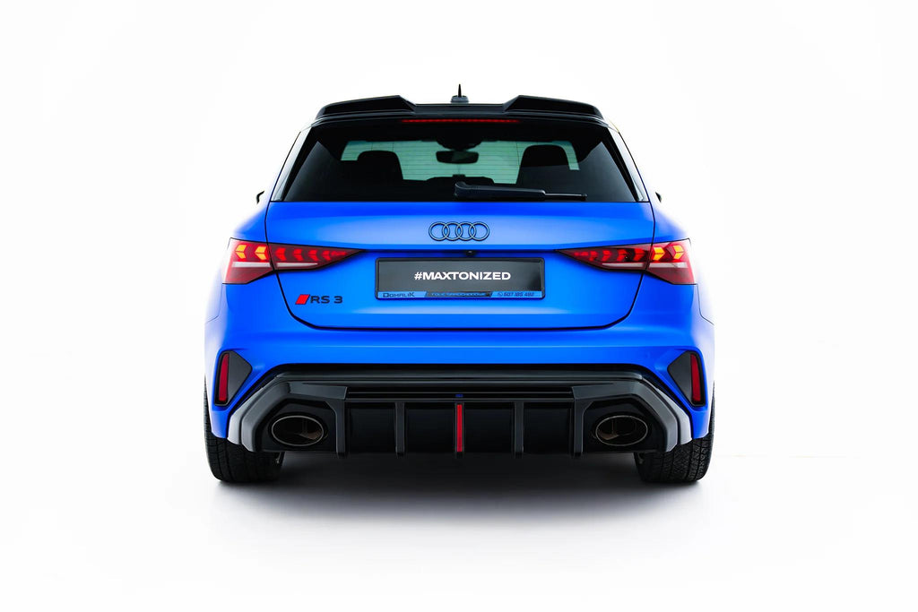 Maxton Design Diffusor Heck Ansatz passend für Audi RS3 Limousine 8Y Facelift (Version mit Originalreflektor) schwarz Hochglanz