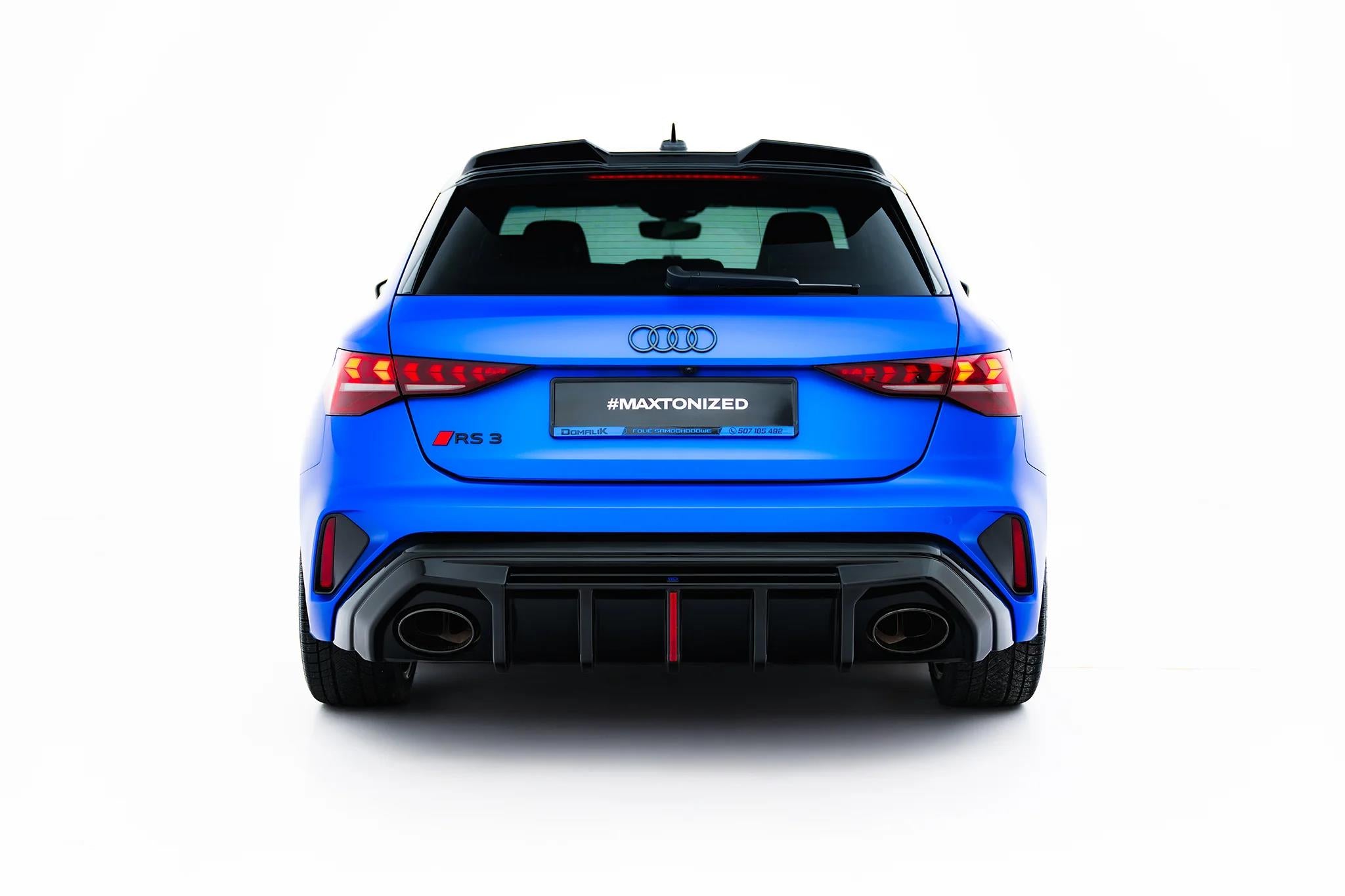 Maxton Design Diffusor Heck Ansatz passend für Audi RS3 Limousine 8Y Facelift (Version mit Originalreflektor) schwarz Hochglanz