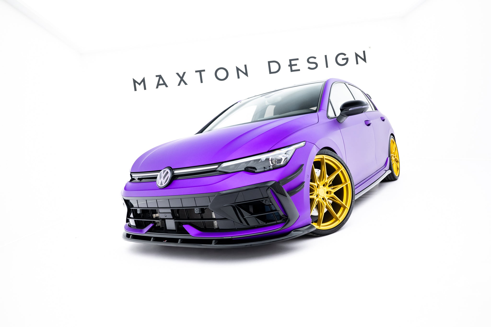 Maxton Design Street+ Spoilerlippe Front Ansatz V.2 passend für VW Golf R Variant Mk8 Facelift schwarz Hochglanz