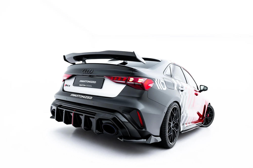 Maxton Design Heck Ansatz Flaps Diffusor V.3 passend für Audi RS3 Limousine 8Y Facelift schwarz Hochglanz