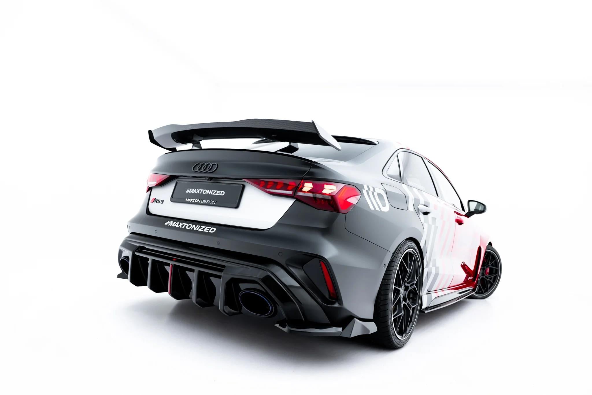 Maxton Design Heck Ansatz Flaps Diffusor V.3 passend für Audi RS3 Limousine 8Y Facelift schwarz Hochglanz