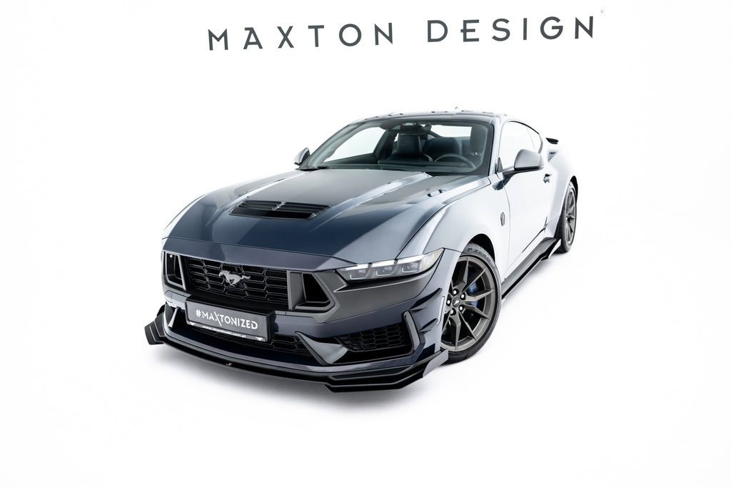 Maxton Design Street Pro Street+ Spoilerlippe Front Ansatz + Flaps passend für Ford Mustang Dark Horse Mk7 schwarz Hochglanz