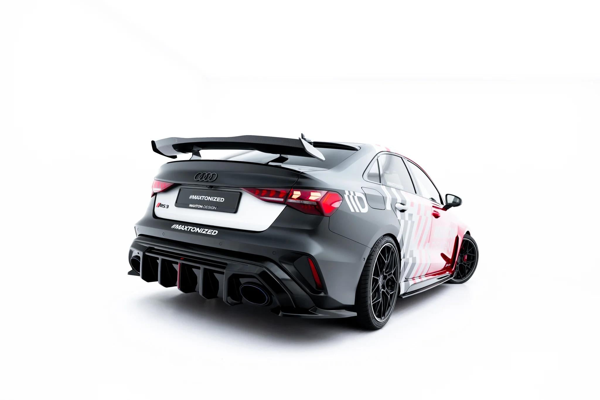 Maxton Design Heck Ansatz Flaps Diffusor V.1 passend für Audi RS3 Limousine 8Y Facelift schwarz Hochglanz