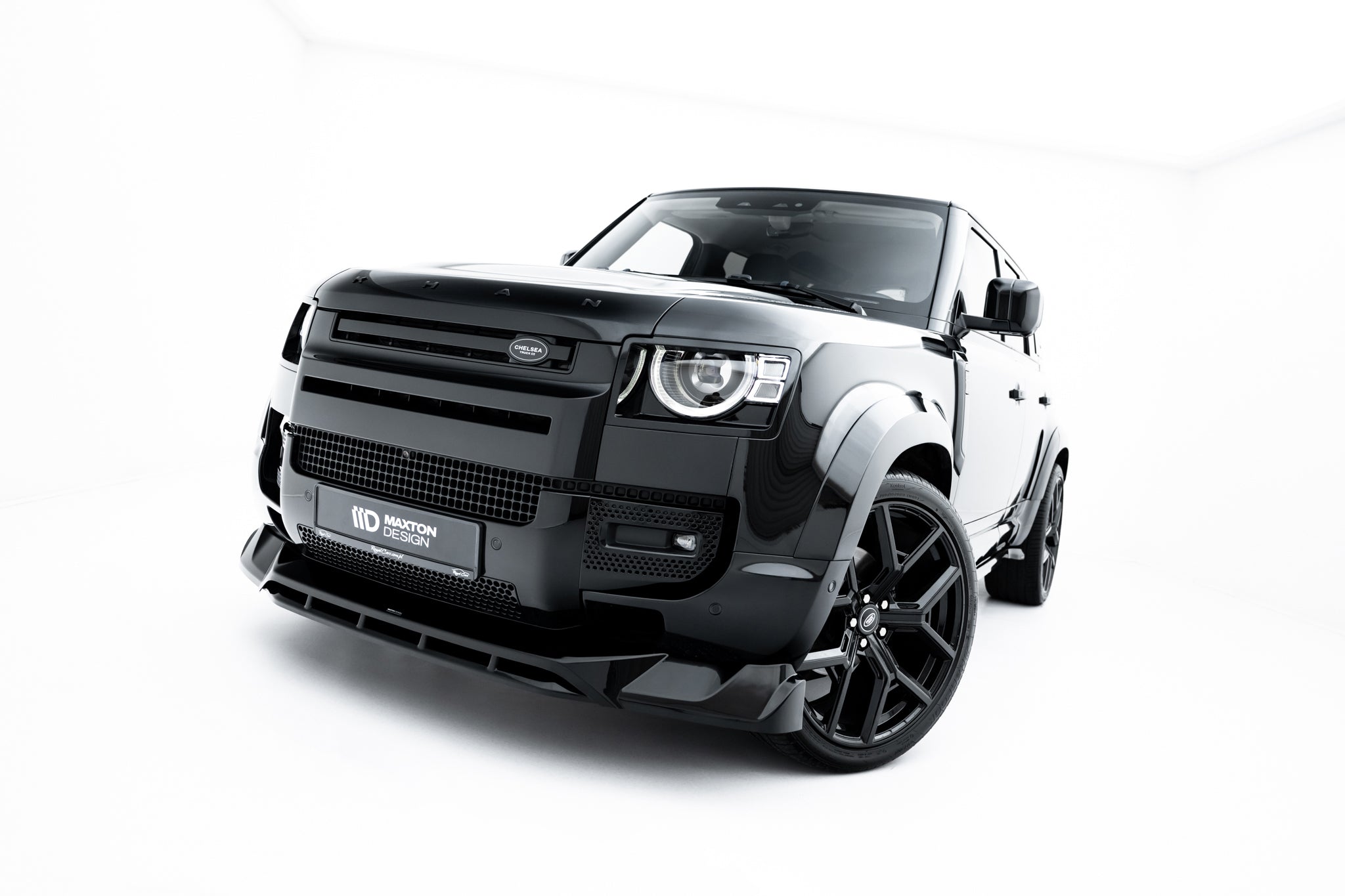 Maxton Design Street+ Spoilerlippe Front Ansatz passend für Land Rover Defender Mk4 schwarz Hochglanz