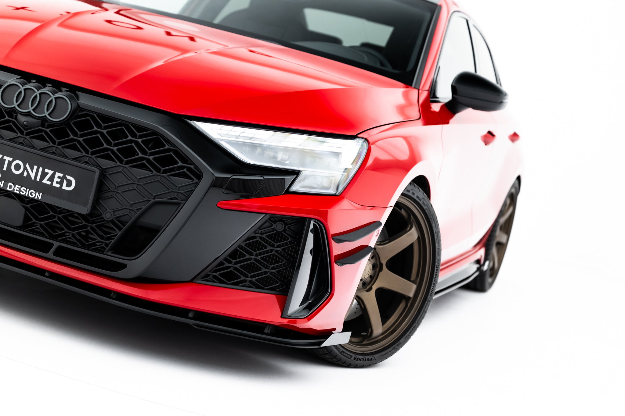 Maxton Design Street Pro Street+ Spoilerlippe Front Ansatz + Flaps passend für Audi RS3 Sportback 8Y Facelift schwarz Hochglanz