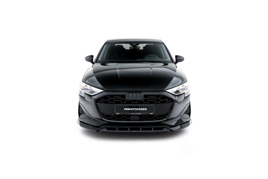 Maxton Design Street+ Spoilerlippe Front Ansatz V.1 Passend für Audi A3 Limousine 8Y Facelift Schwarz Hochglanz