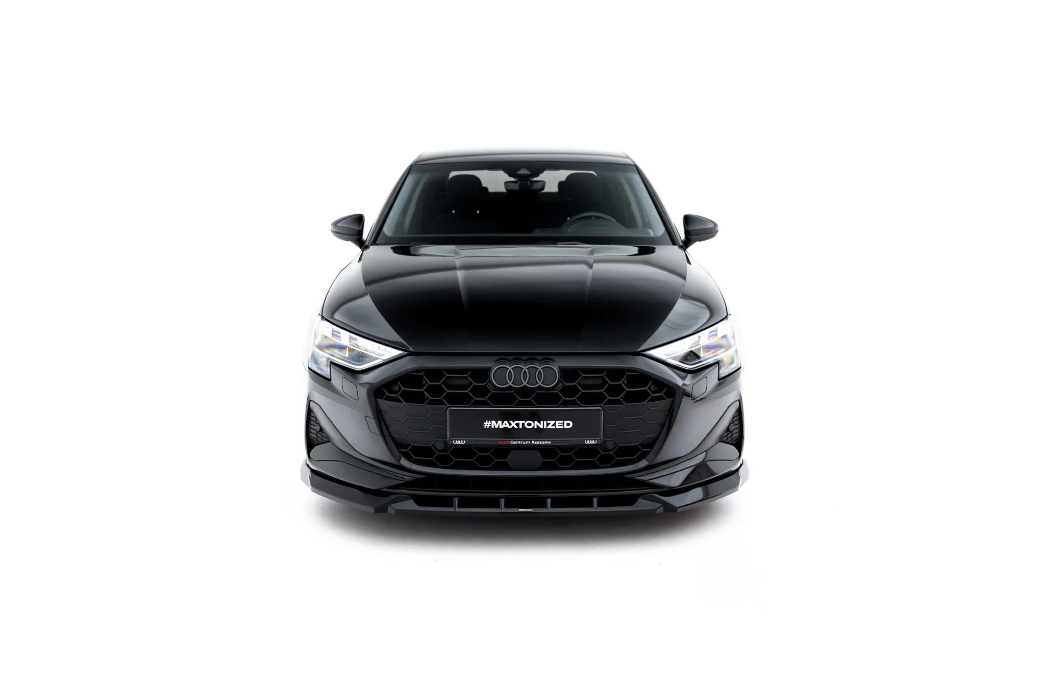 Maxton Design Street+ Spoilerlippe Front Ansatz V.1 Passend für Audi A3 Limousine 8Y Facelift Schwarz Hochglanz