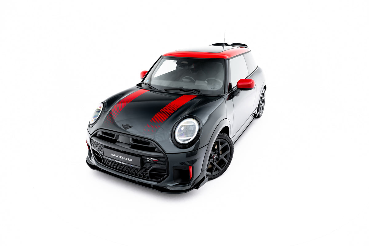 Maxton Design Street Pro Spoilerlippe Front Ansatz + Flaps für Mini Cooper John Cooper Works F65 [2025-] | Schwarz Hochglanz | ABS-Kunststoff