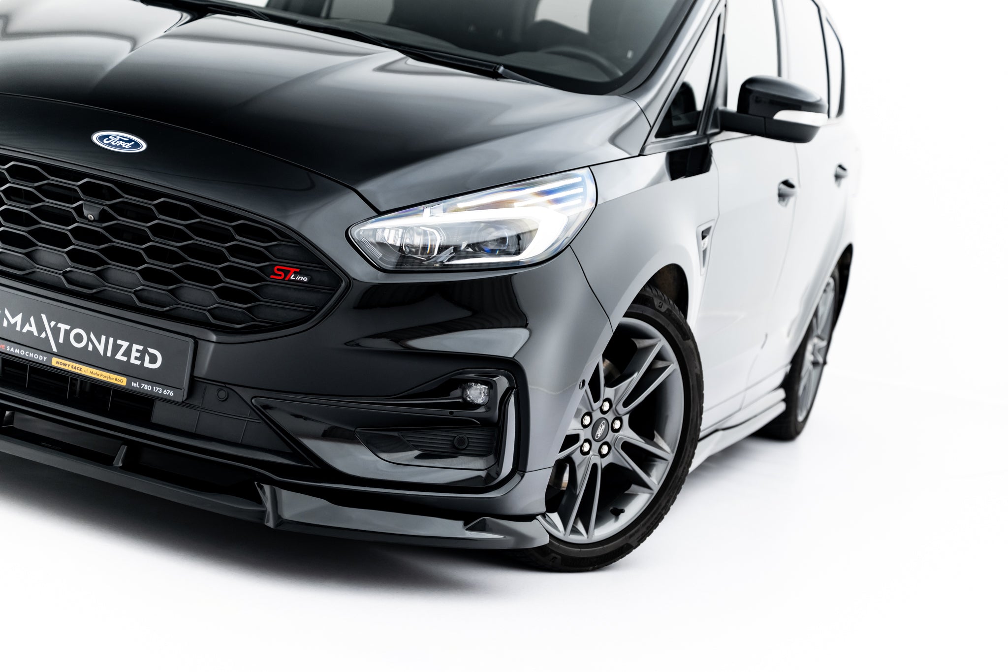 Maxton Design Street+ Spoilerlippe Front Ansatz passend für Ford S-Max ST-Line Mk2 Facelift schwarz Hochglanz