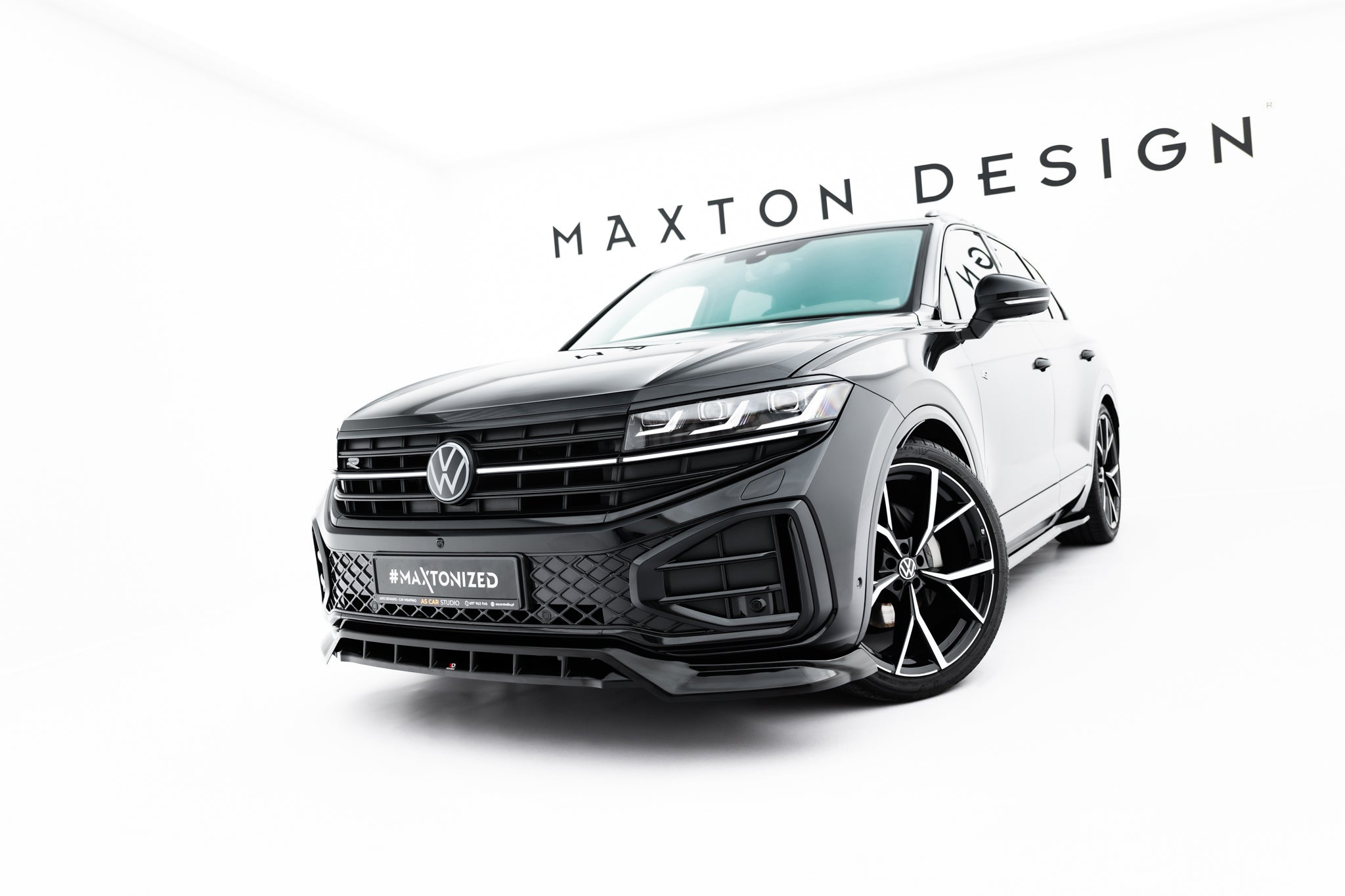 Maxton Design Street+ Spoilerlippe Front Ansatz passend für VW Touareg R-Line Mk3 Facelift schwarz Hochglanz