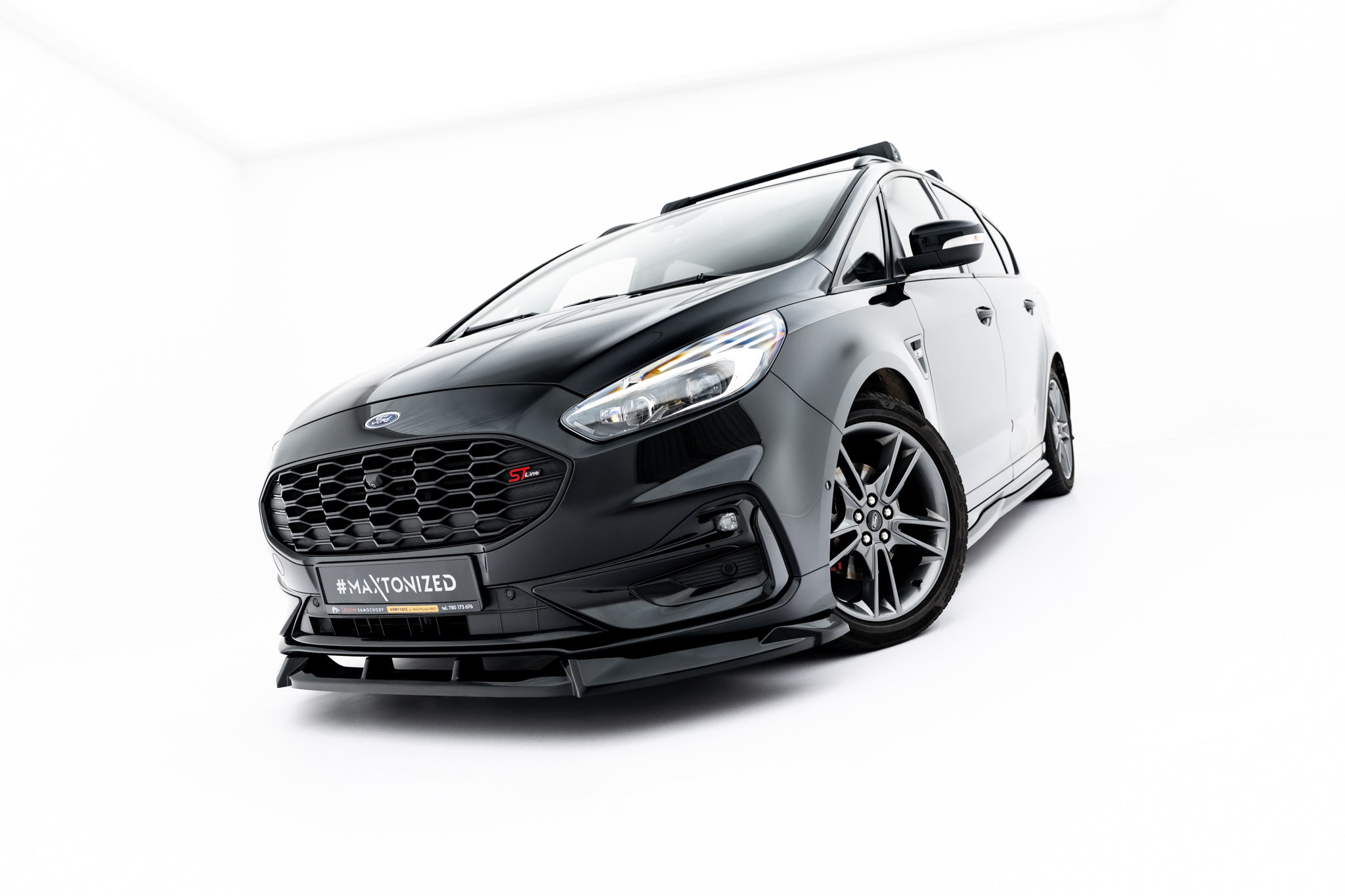 Maxton Design Street+ Spoilerlippe Front Ansatz passend für Ford S-Max ST-Line Mk2 Facelift schwarz Hochglanz