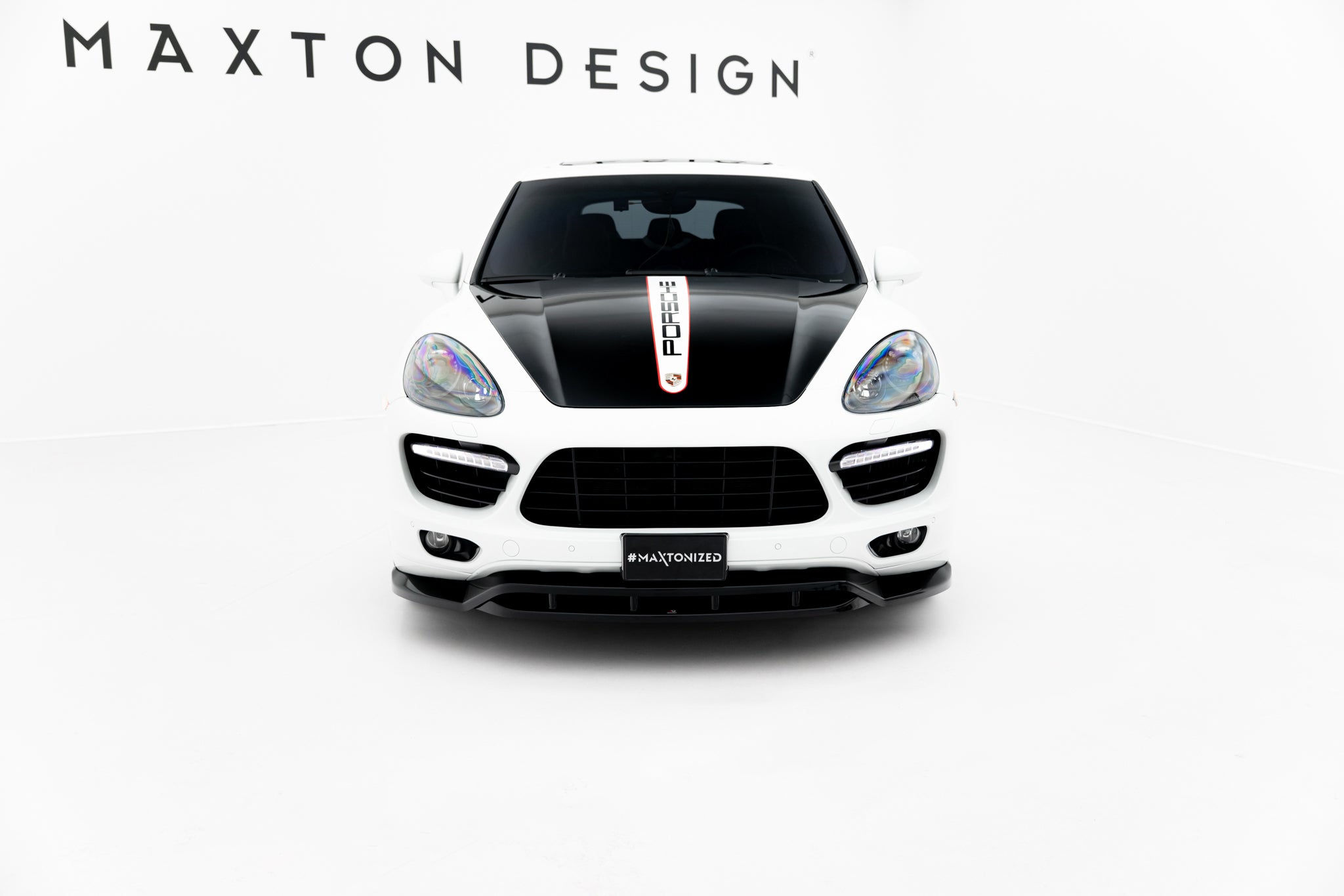 Maxton Design Street+ Spoilerlippe Front Ansatz passend für Porsche Cayenne Turbo / Standard Mk2 schwarz Hochglanz
