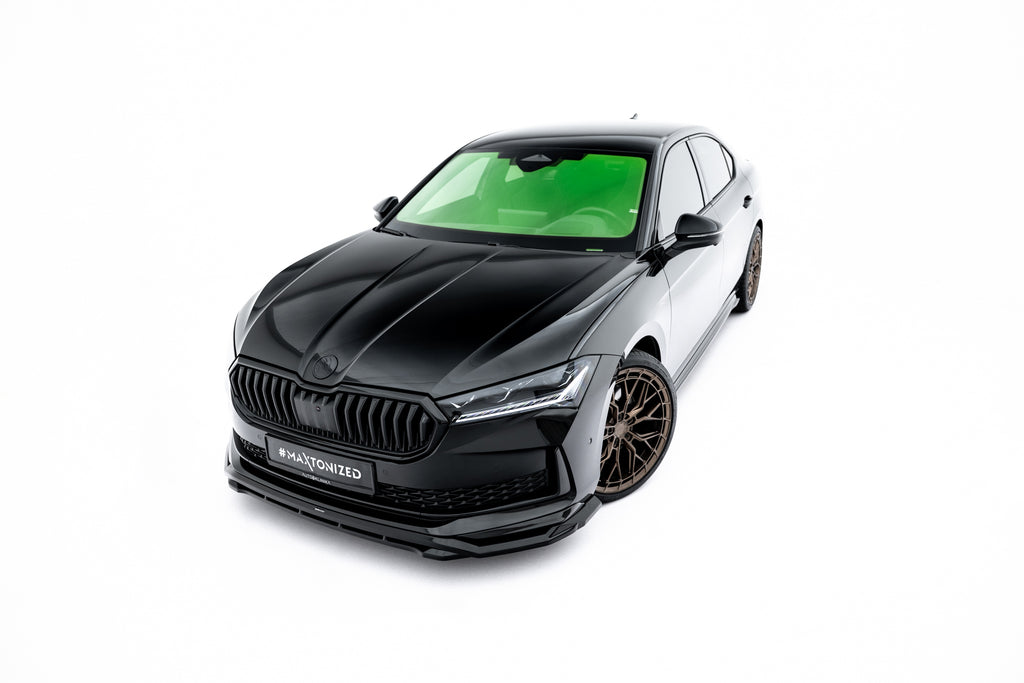 Maxton Design Street+ Spoilerlippe Front Ansatz V.1 passend für Skoda Superb Sportline Mk4 schwarz Hochglanz